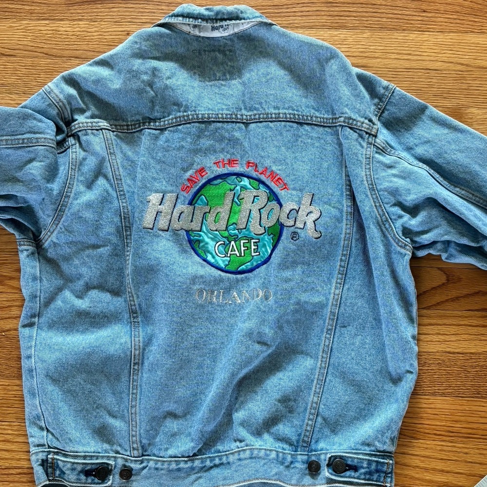 Vintage Hard Rock Cafe Jacket Mens Medium Blue Denim Orlando Save The Planet 90s